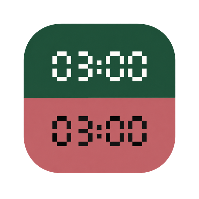 Two 03:00 timers on green and rose panels.